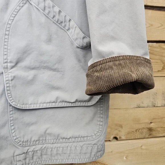 Lands' End Chore Coat Women Large Canvas Barn Field Flannel Lined Corduroy Tan - Picture 5 of 14